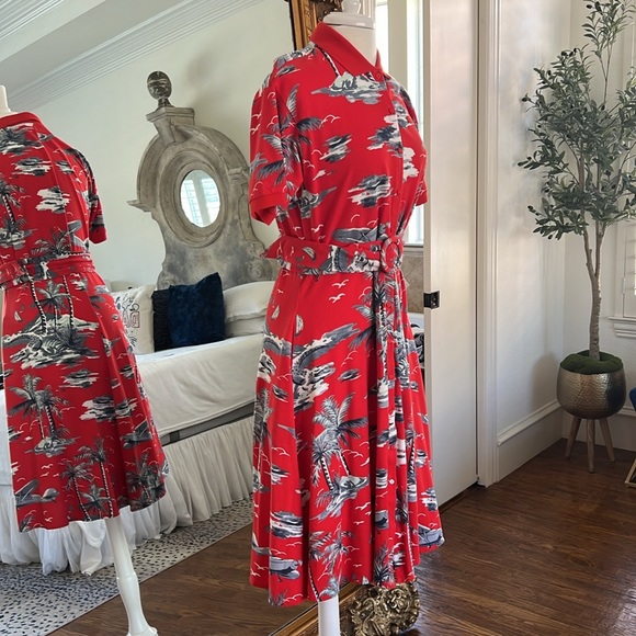 LACOSTE LOVELY RED BELTED POCKET COTTON DRESS SIZE 36 USED LIKE NEW CONDITION - Picture 3 of 11